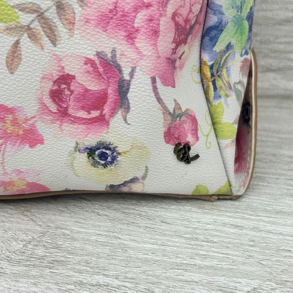Elliott Lucca Floral Print Backpack White Pink Purple Faux Leather Mini Bag